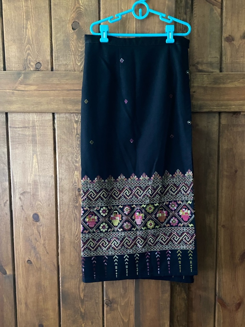 Vintage Black Embroidered Maxi Skirt